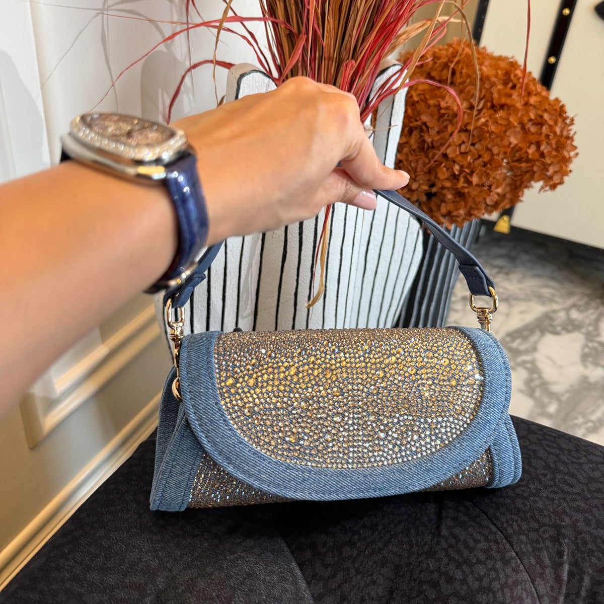 Quinn Denim Bag Gold